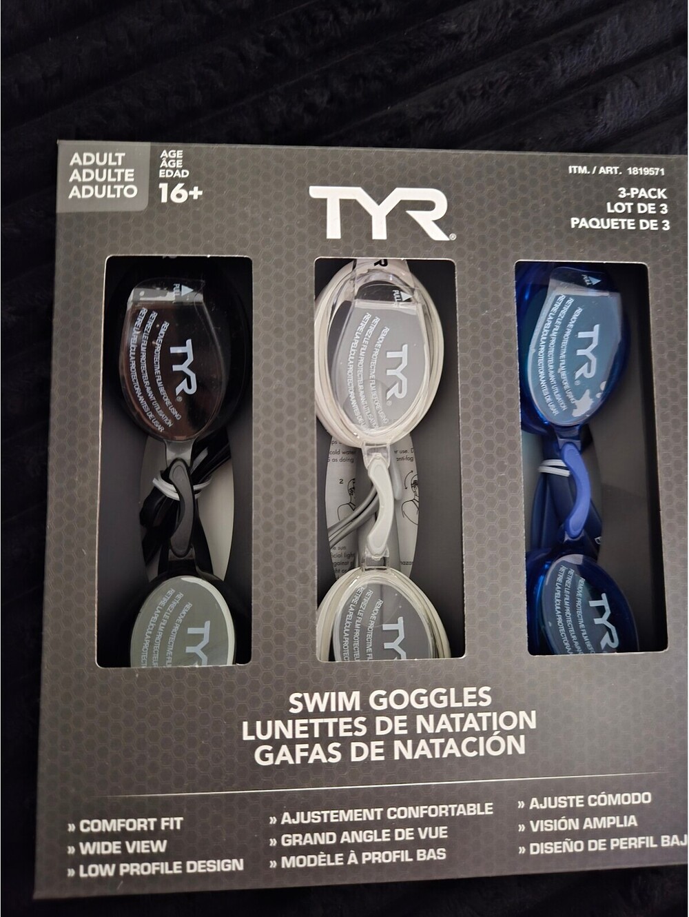 TYR 3-Pack Adult Swim Goggles Comfort Fit Wide View